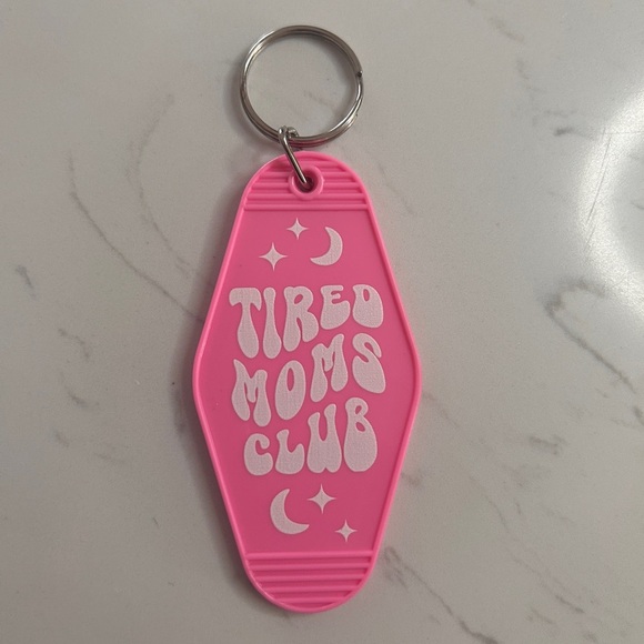 Handmade Tired Moms Club Key Tag, Pink Hotel Motel Keychain - Picture 3 of 5